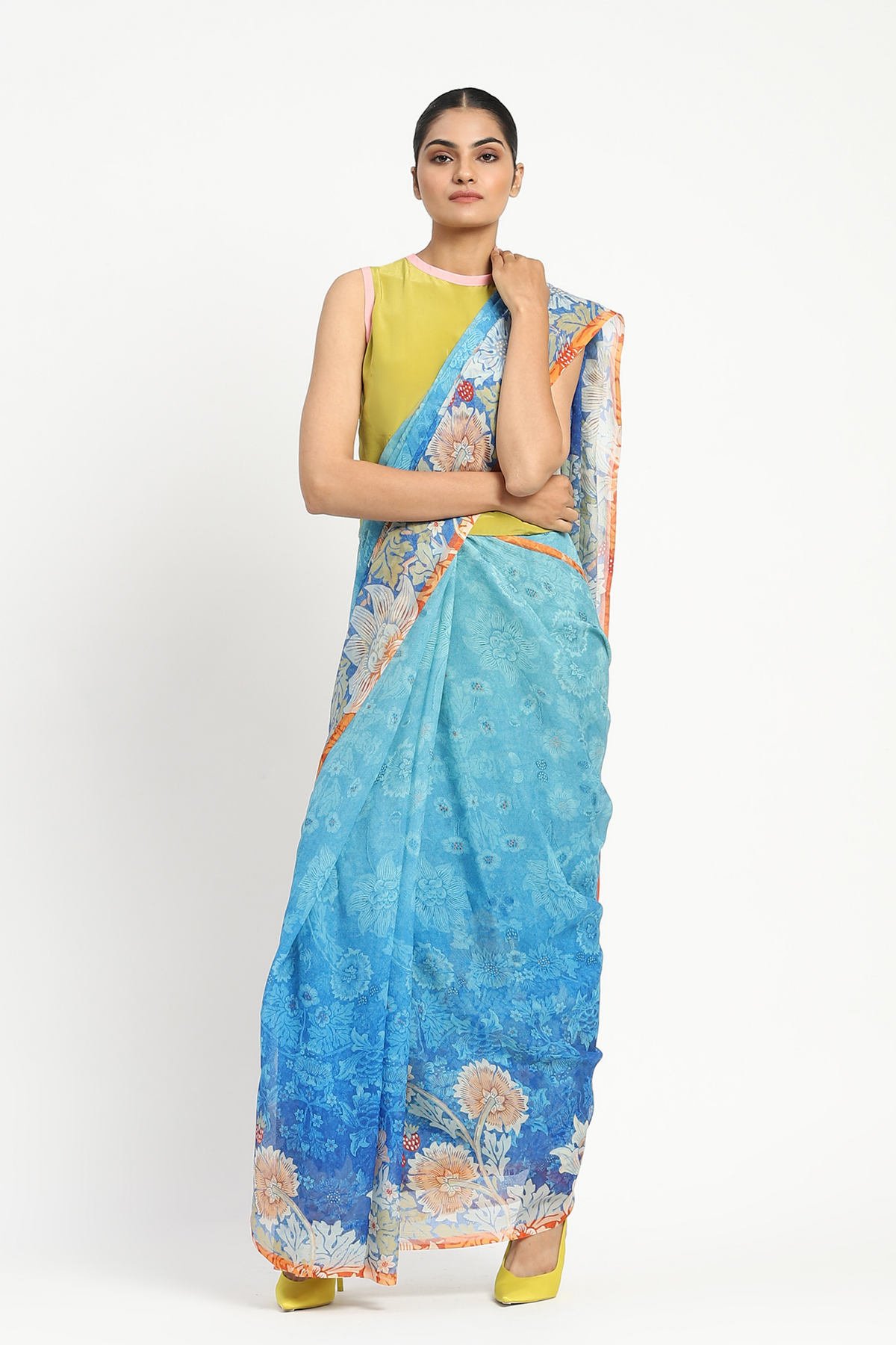 Seafoam Printed Saree
