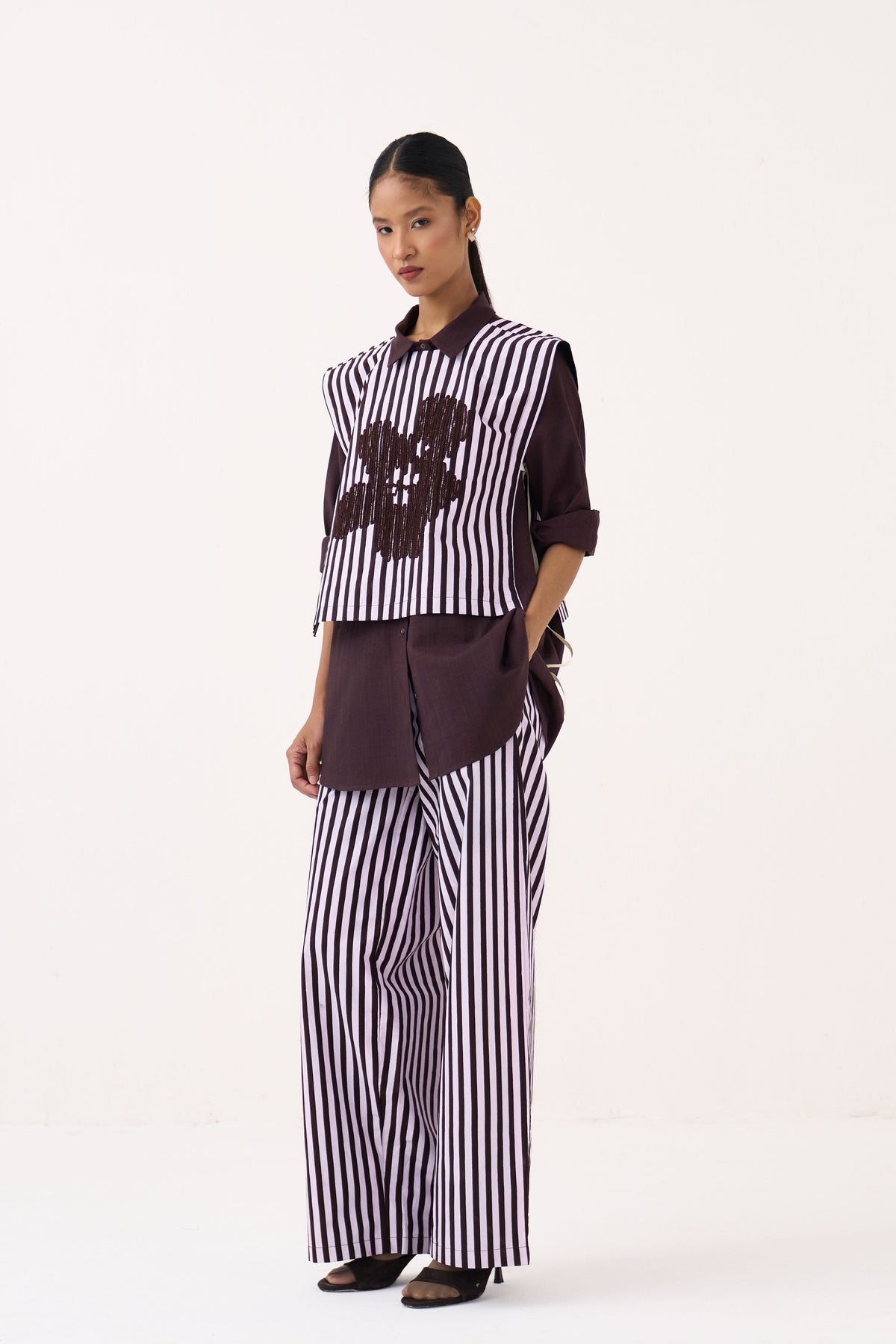 Floral Embroidered Stripe Overlay Set