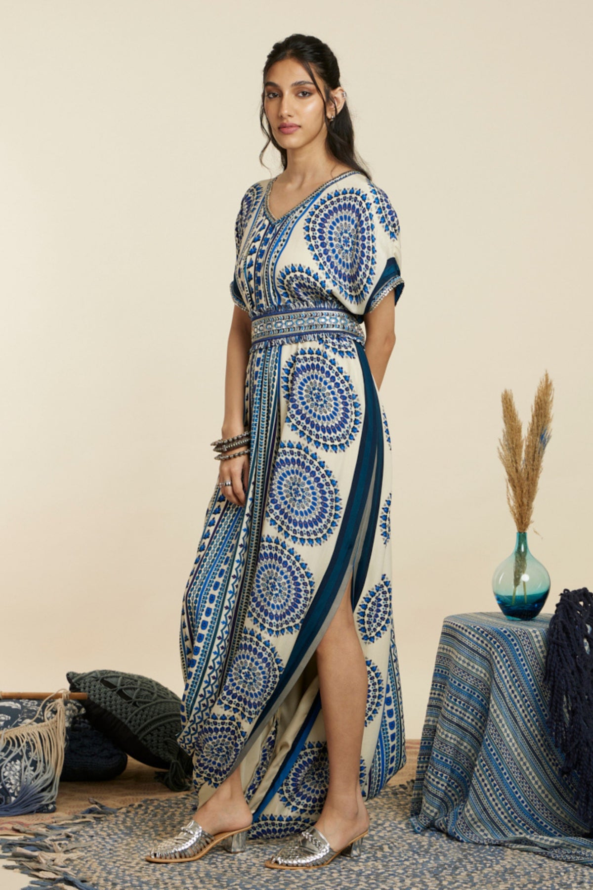 Blue Butta Drape Dress With Belt