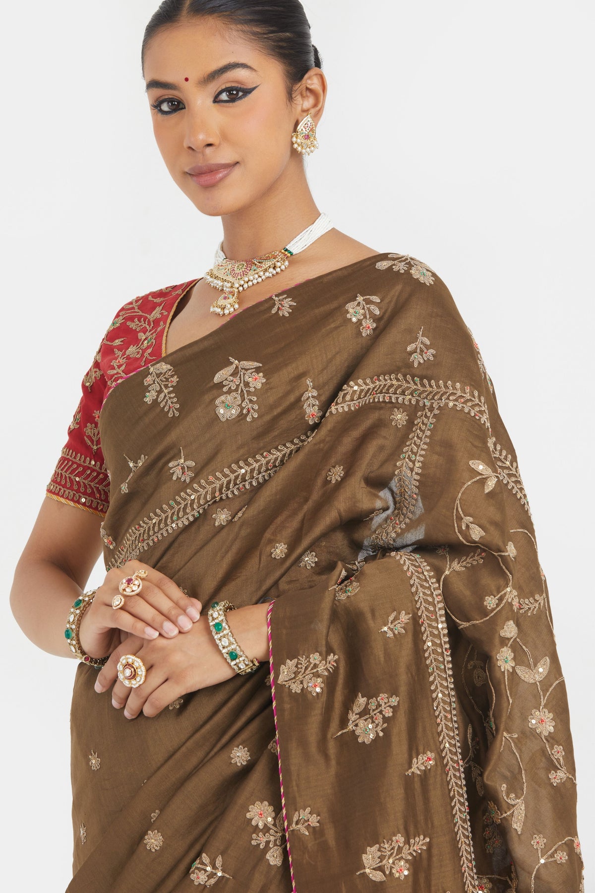 Olive Chanderi Saree Set