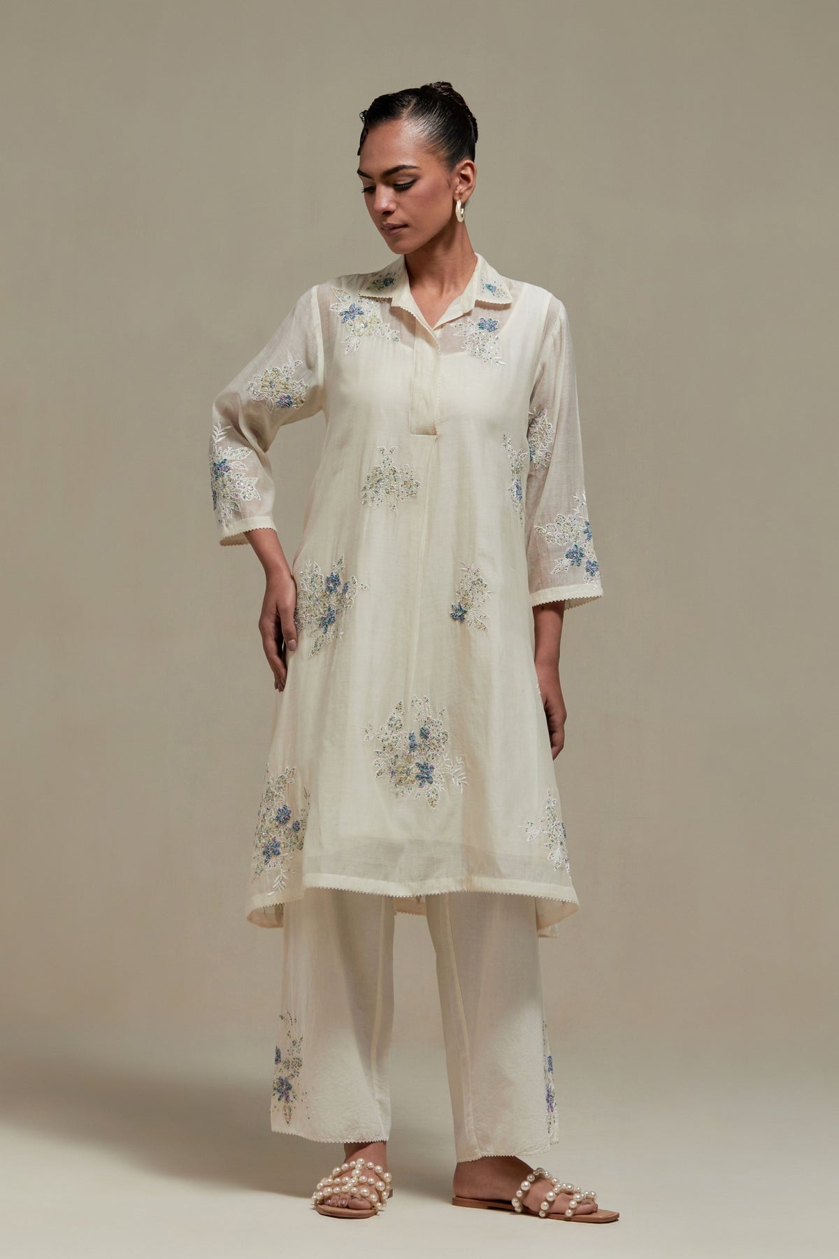 Blue Chanderi Kurta Set