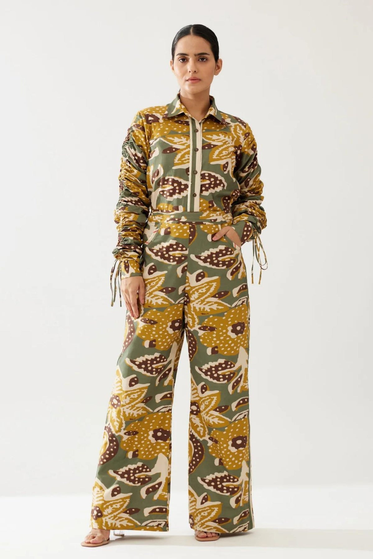 Olive And Mustard Floral Pants