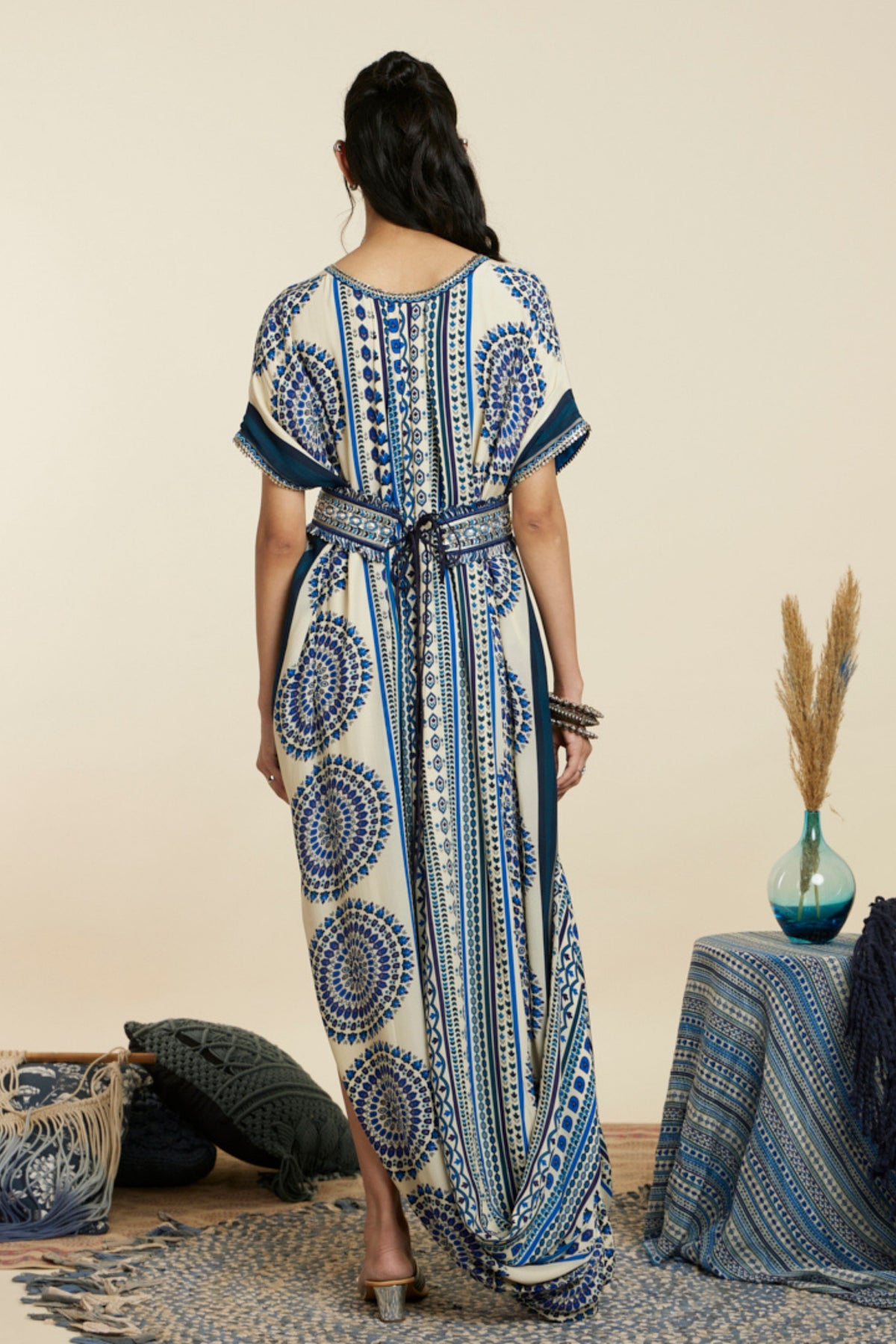 Blue Butta Drape Dress With Belt