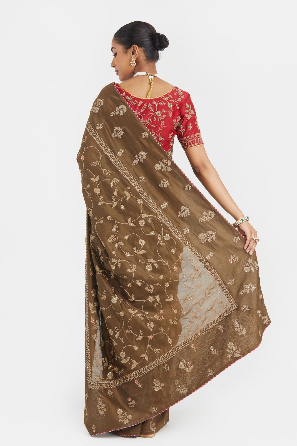 Olive Chanderi Saree Set