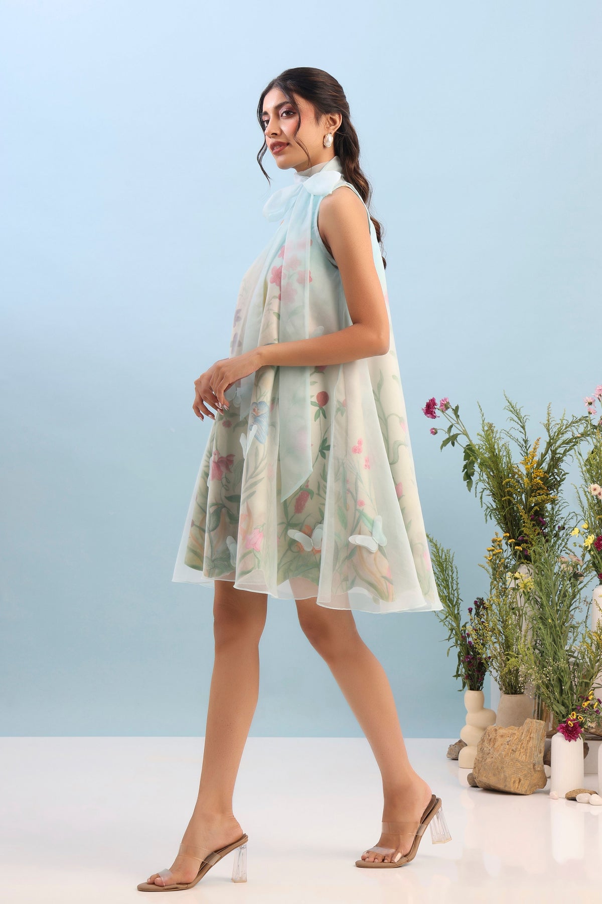 Short Printed Organza Dress Set