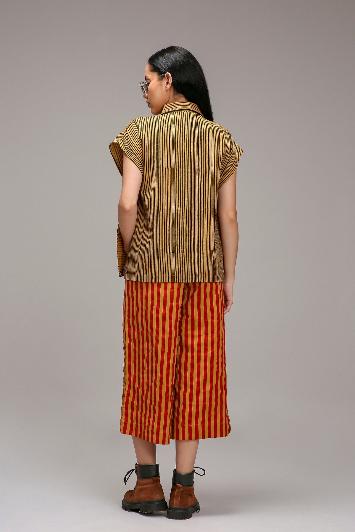 Tan-brown Joker Shirt Capre Set