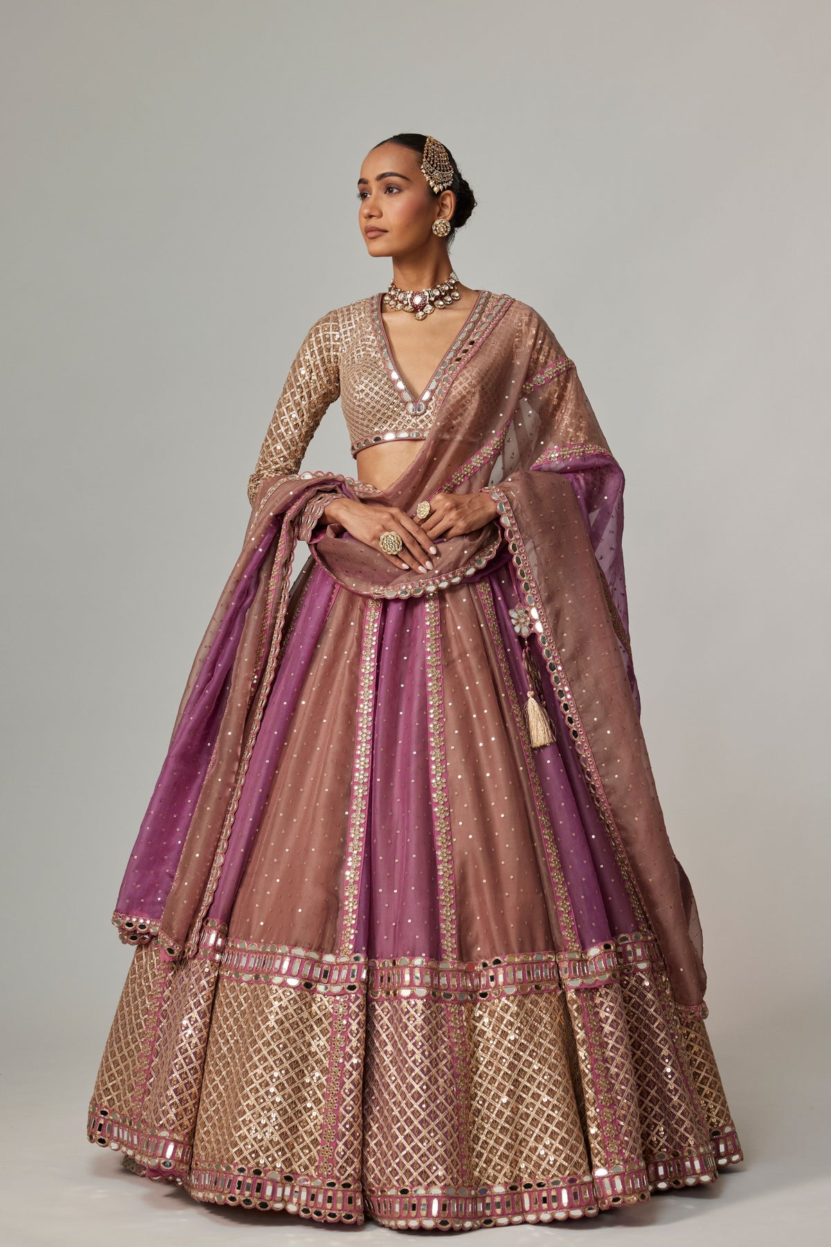 Mauve Beige Multicolor Lehenga Set