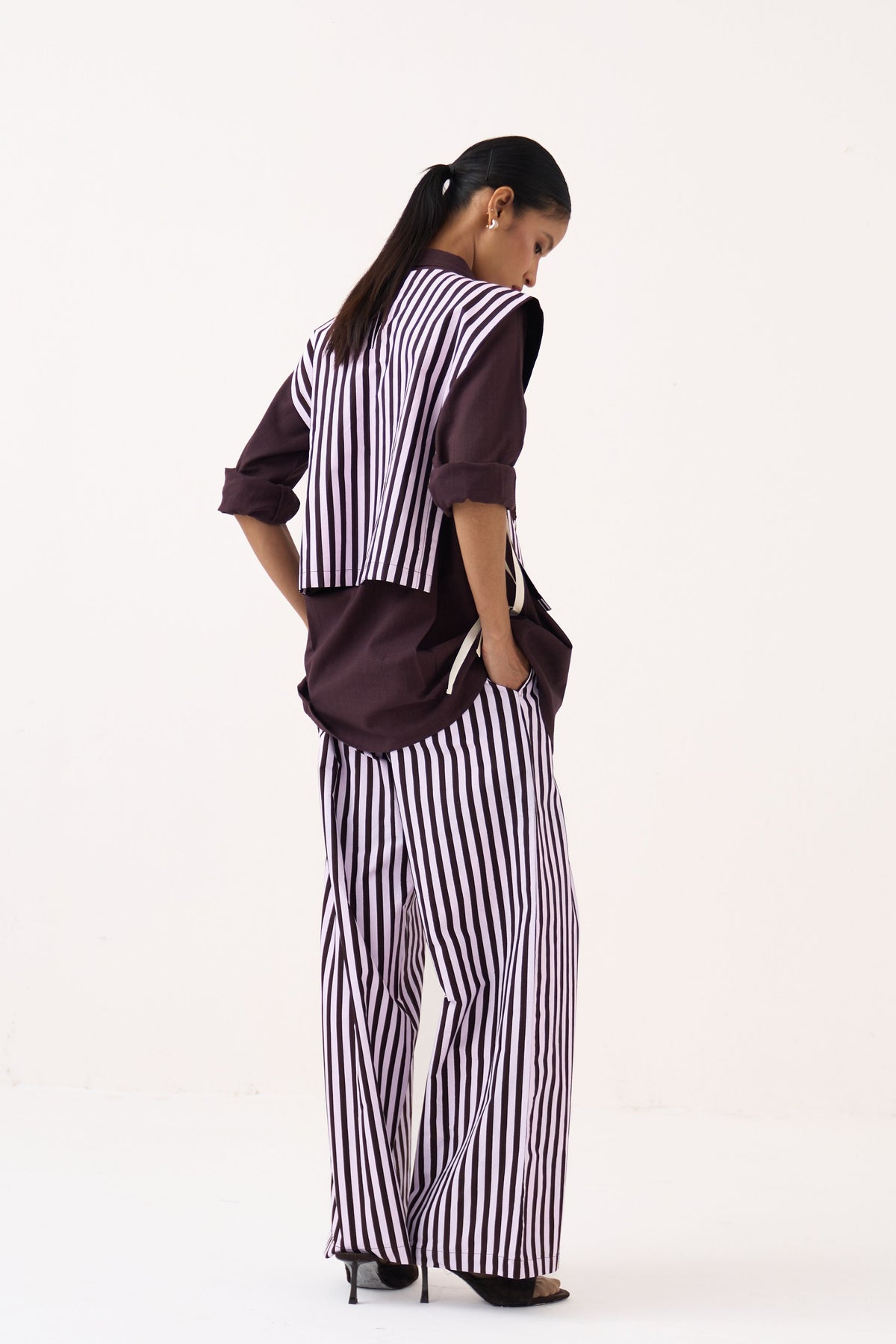 Floral Embroidered Stripe Overlay Set