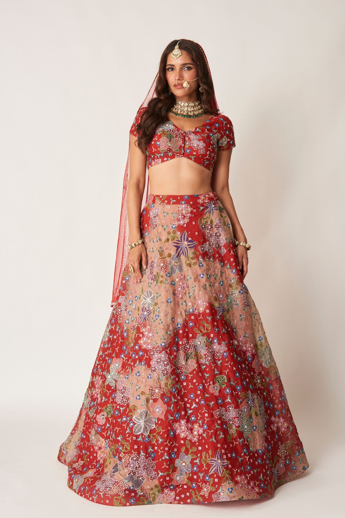 Brielle Red Organza Lehenga