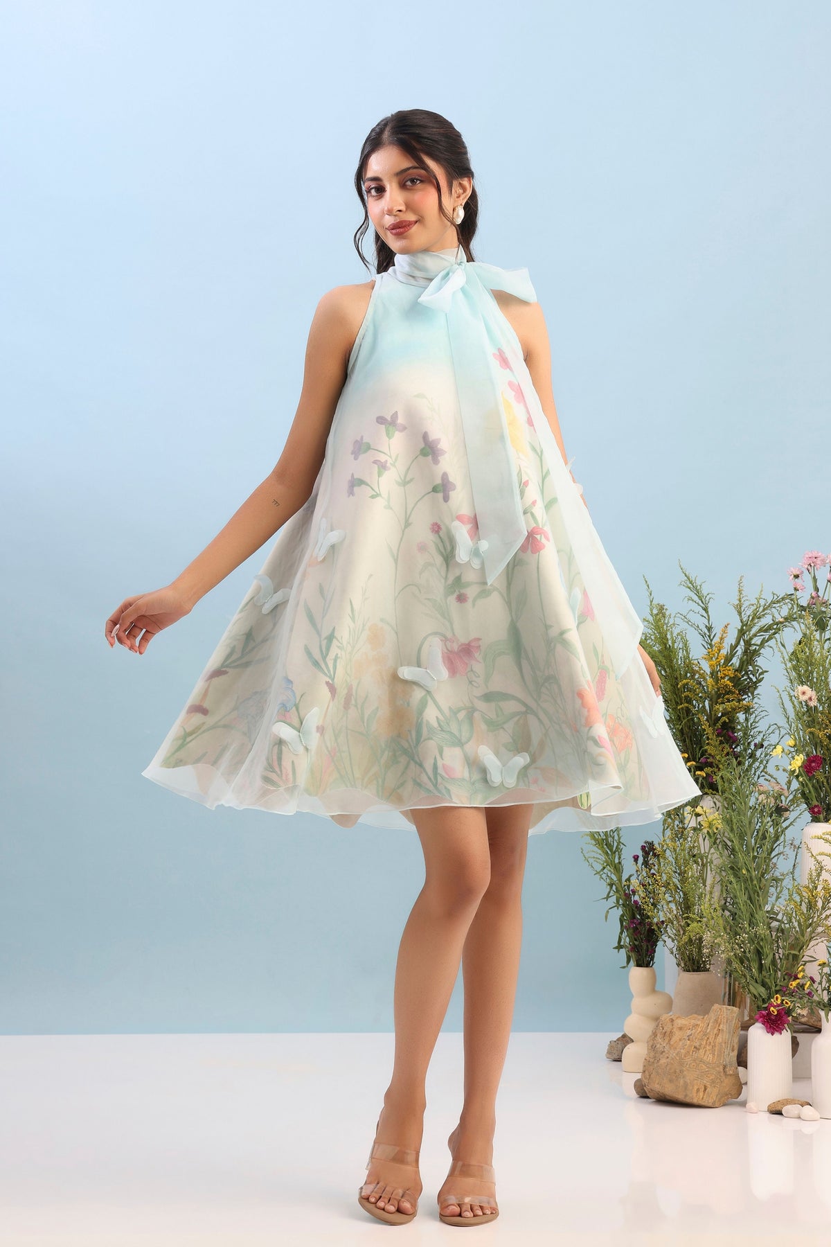 Short Printed Organza Dress Set