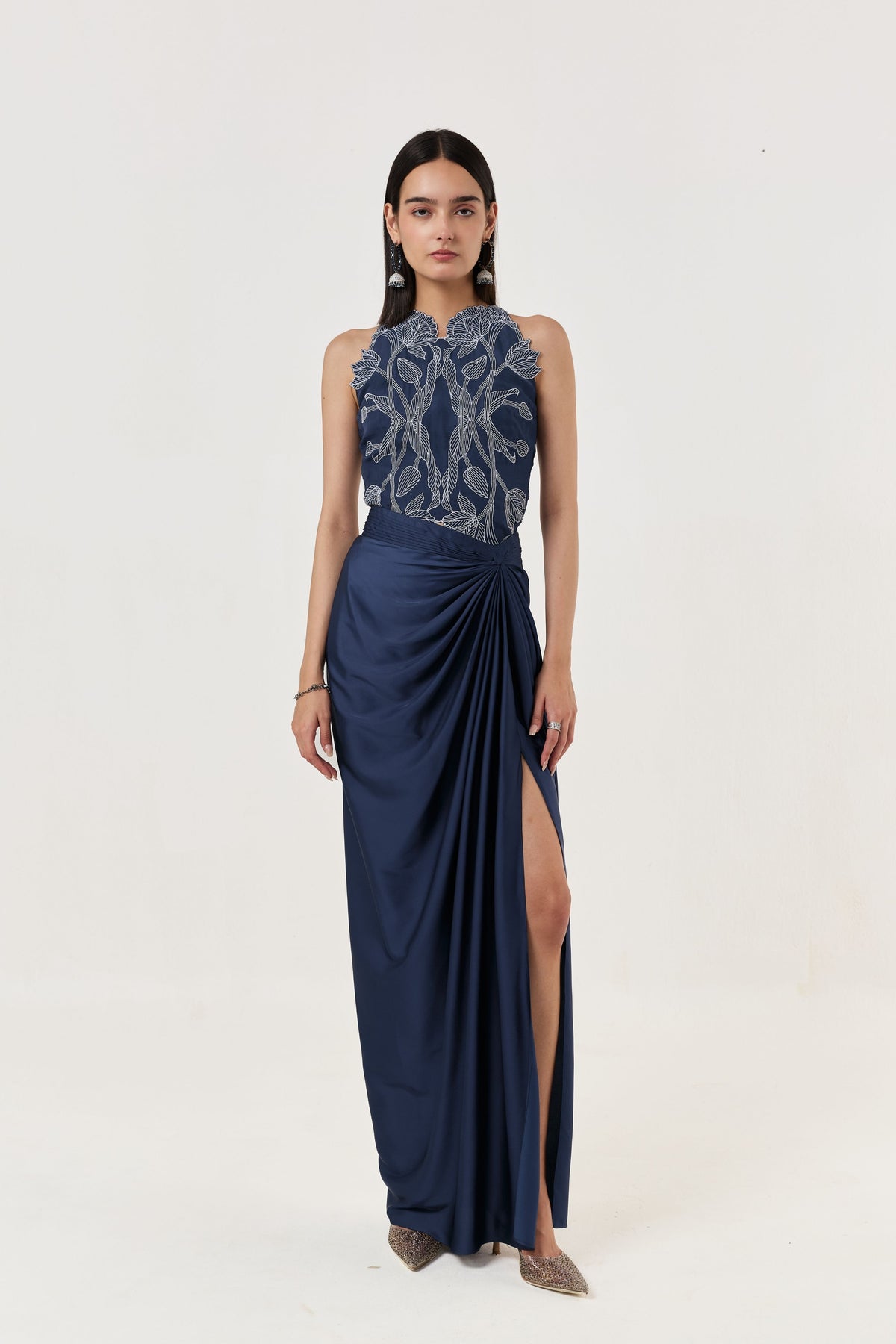 Draped Navy Twist Skirt