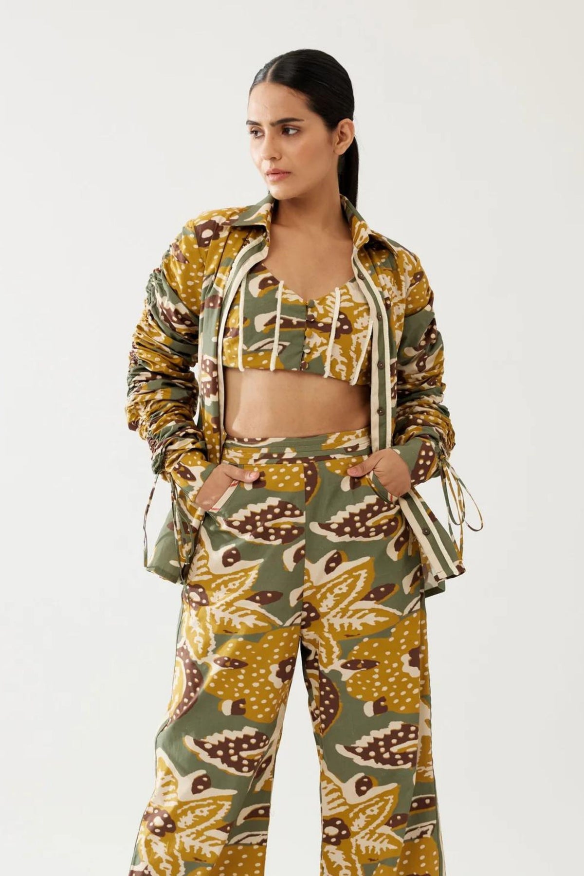 Olive And Mustard Floral Pants