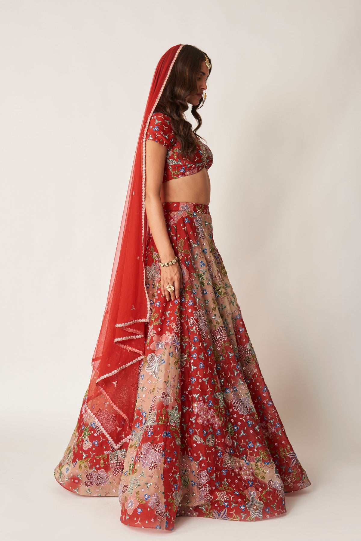 Brielle Red Organza Lehenga