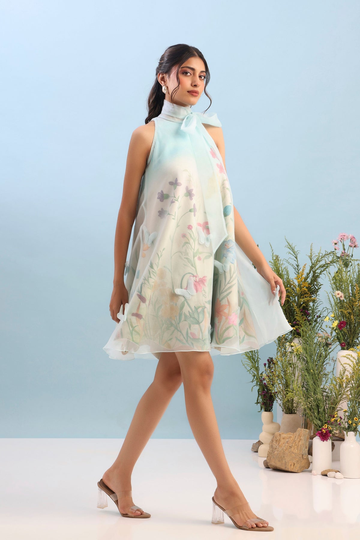 Short Printed Organza Dress Set