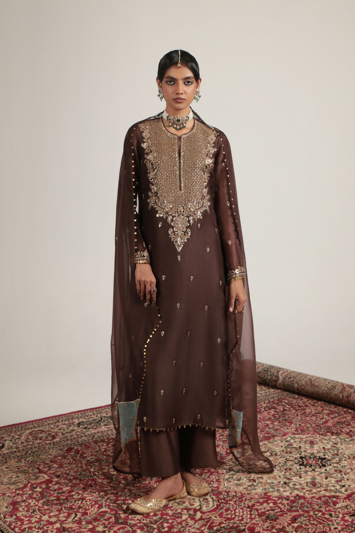 Brown Long Kurta Set