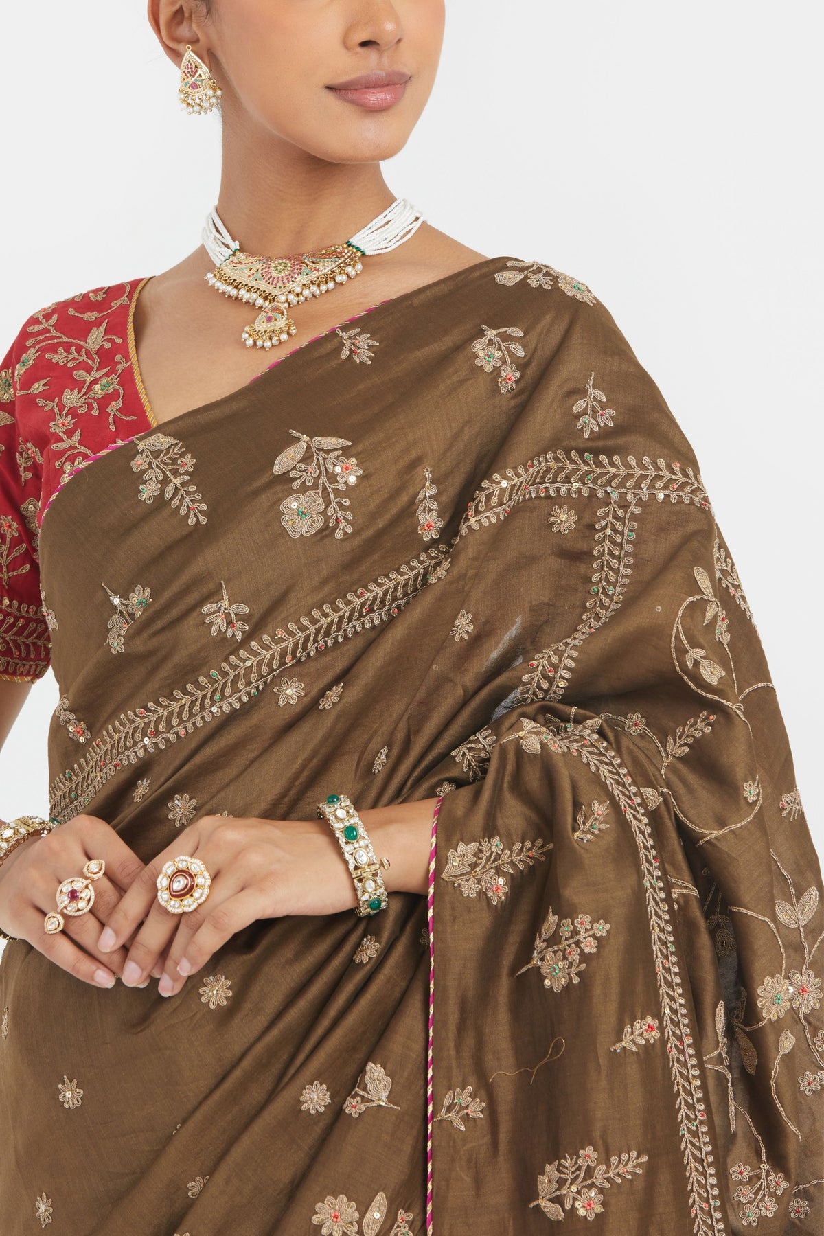 Olive Chanderi Saree Set