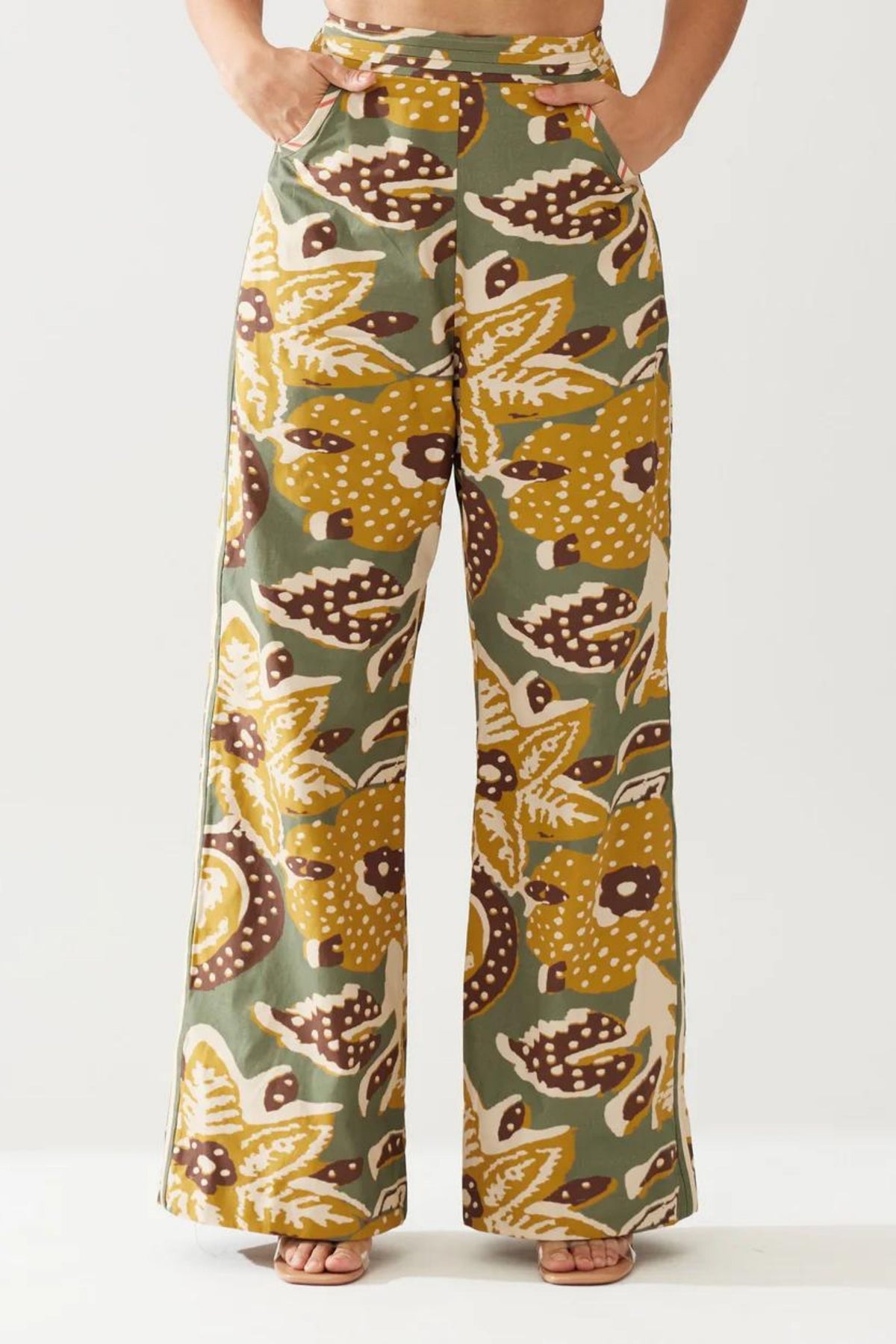 Olive And Mustard Floral Pants