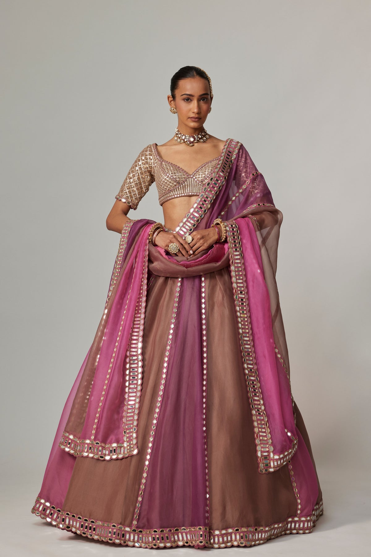 Mud Mauve Embroidered Lehenga Set