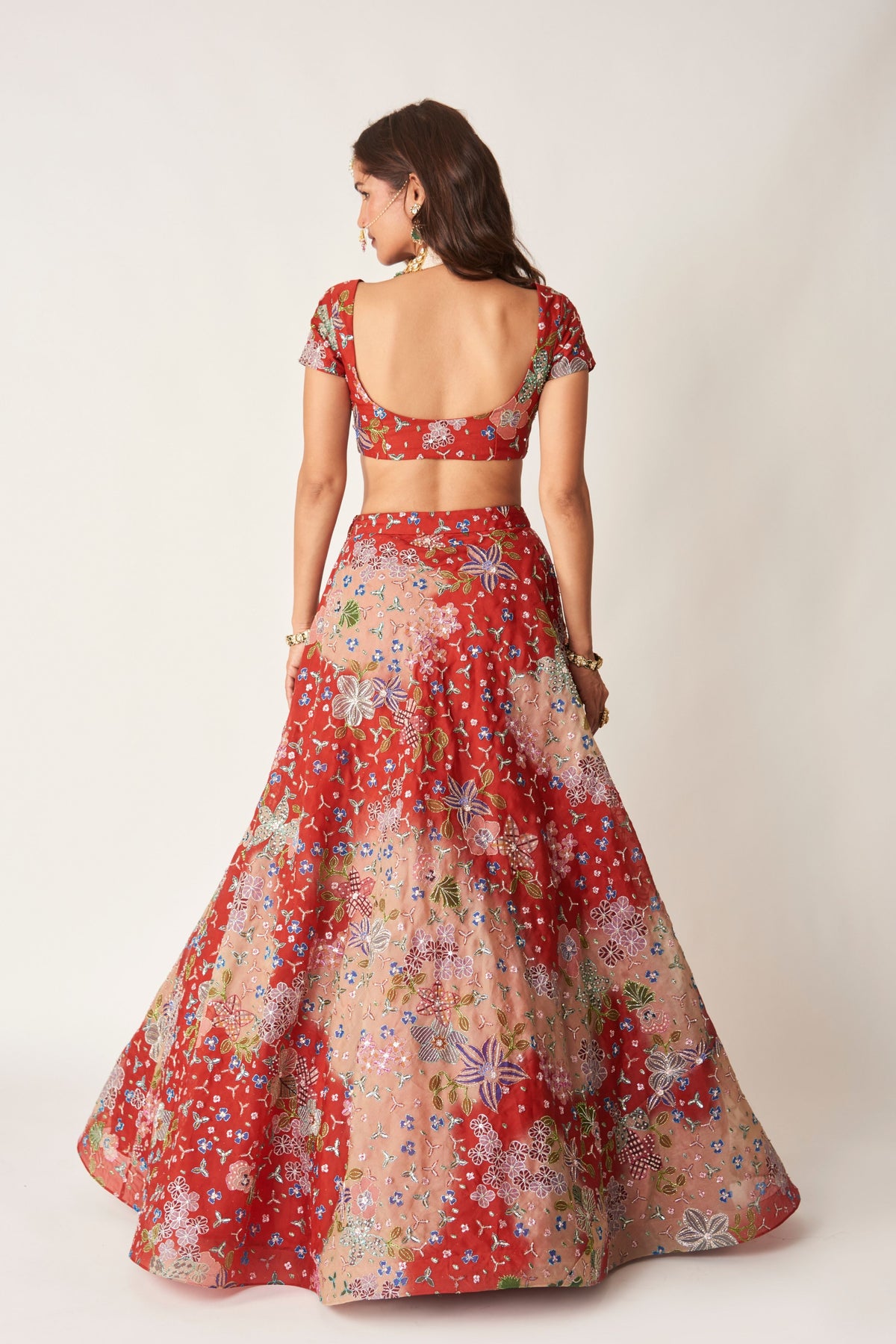 Brielle Red Organza Lehenga