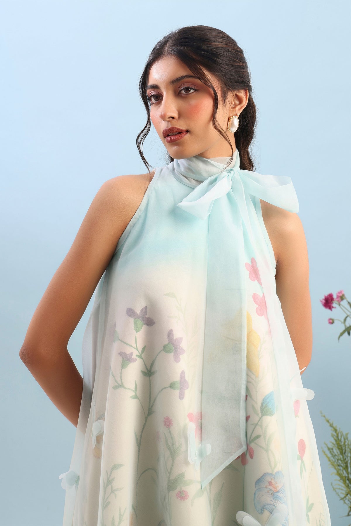 Short Printed Organza Dress Set