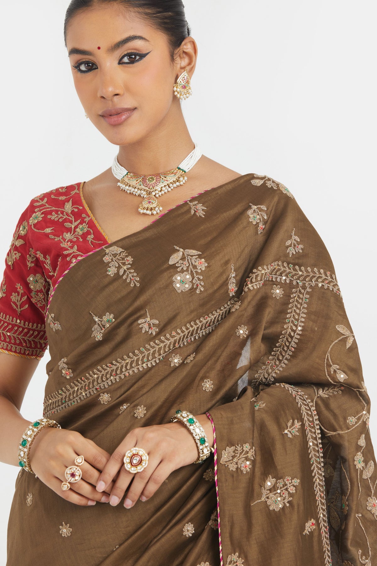 Olive Chanderi Saree Set