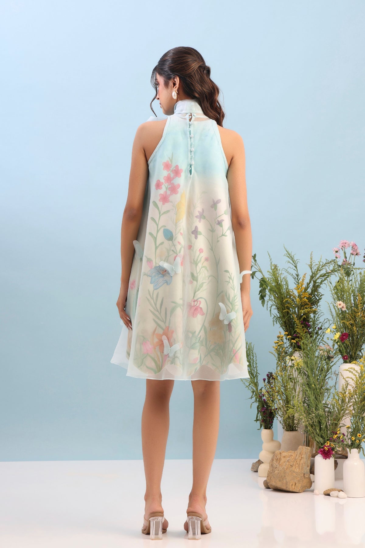 Short Printed Organza Dress Set