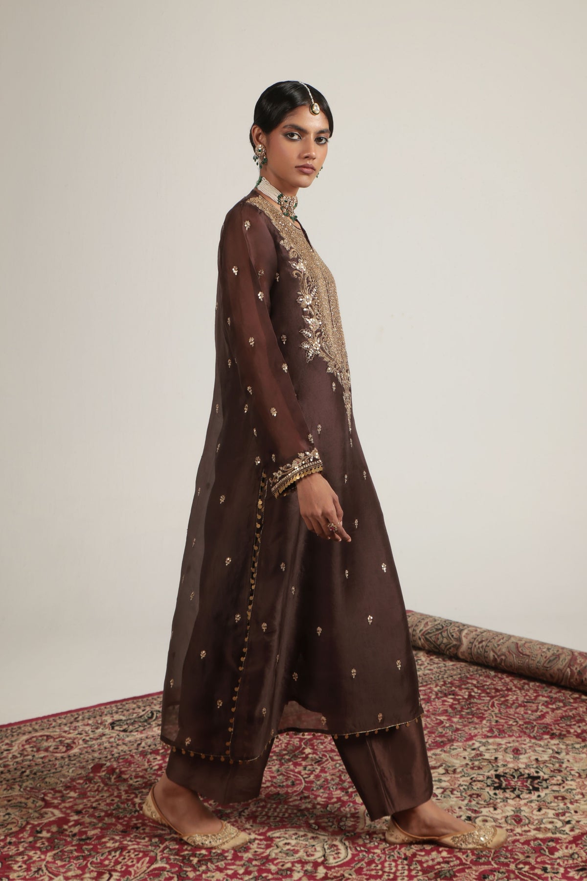 Brown Long Kurta Set