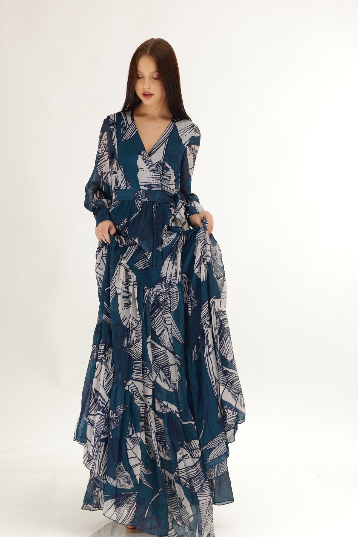 Blue and White Wrap Dress