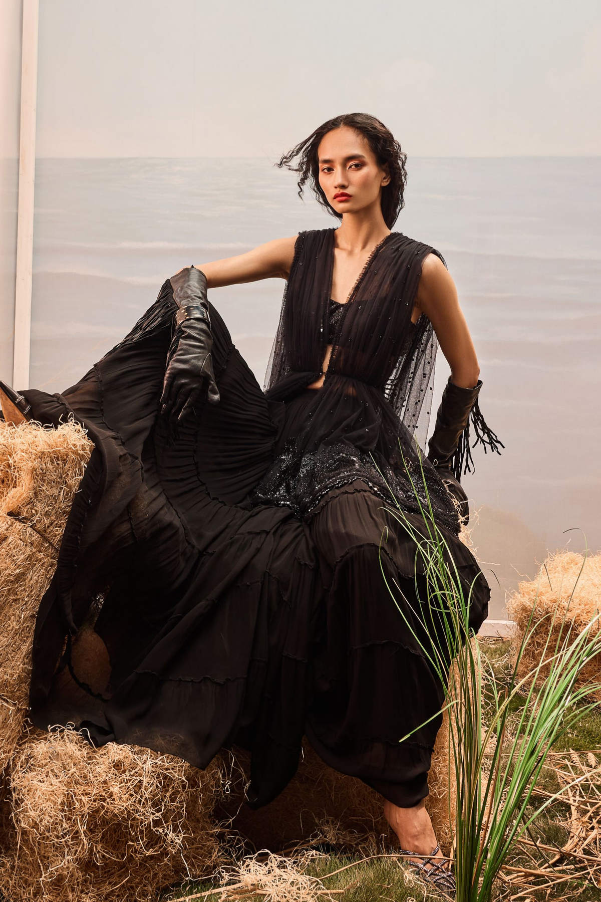 Black Tiered Sharara Set