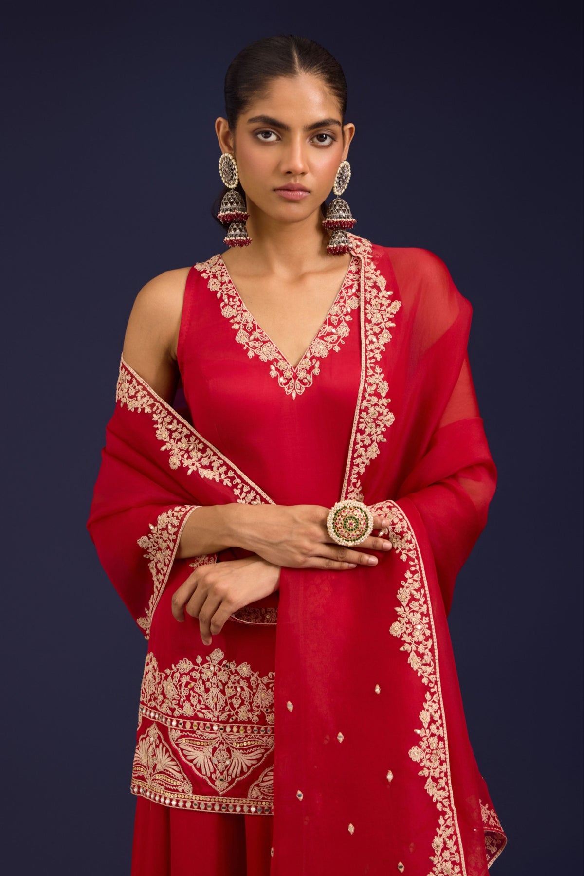 Red Modal Satin Sharara Set