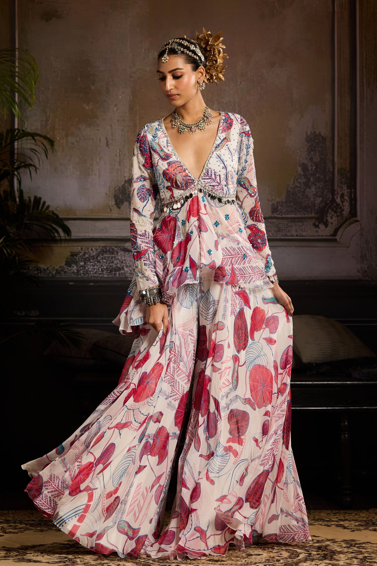 White and Pink Sharara Set
