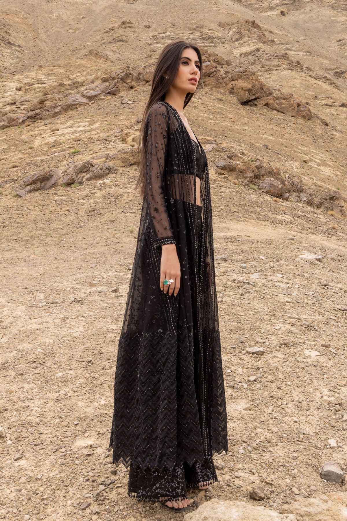 Black Cutdana Cape Set