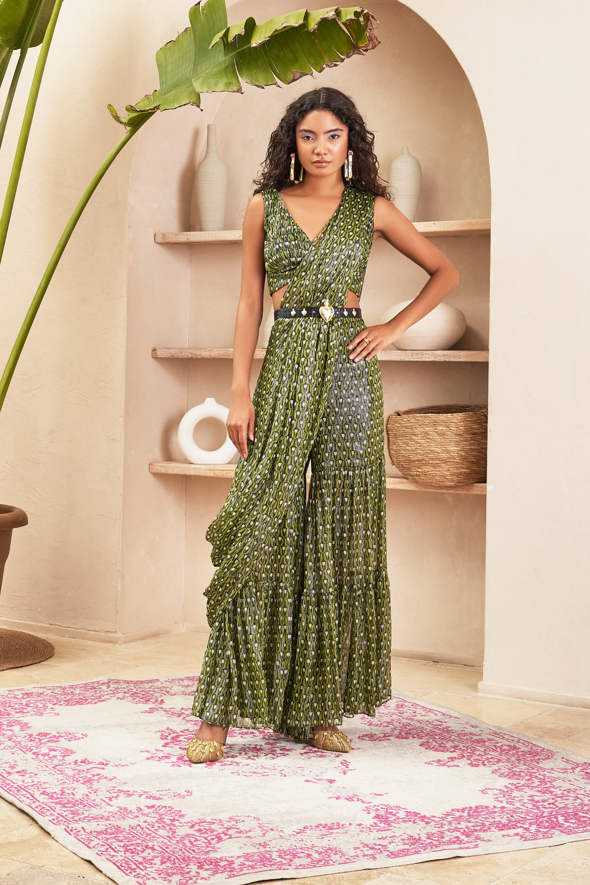 Green Sharara Sari Set
