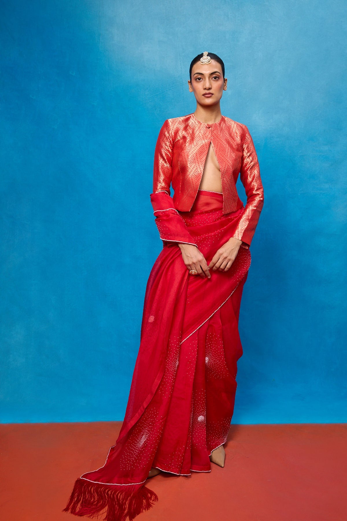 Handwoven Red Kora Banarasi Saree