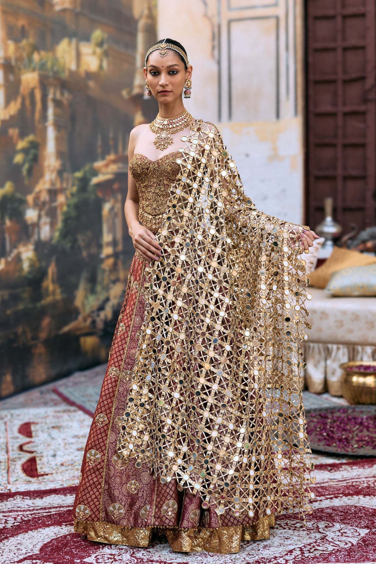 Arunima Lehenga Set with Chhavi Jaal Veil