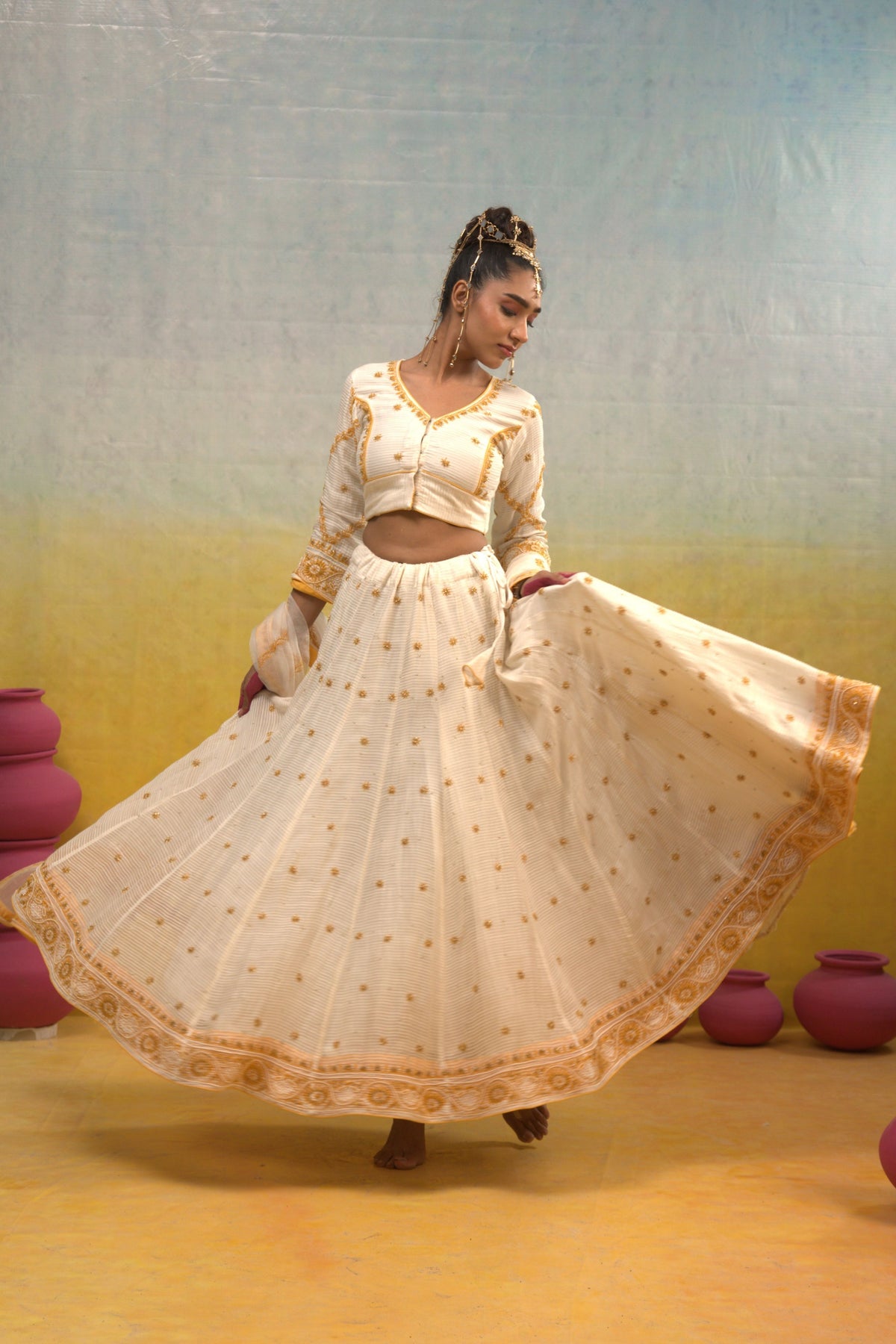 Ivory Chanderi Lehenga Set