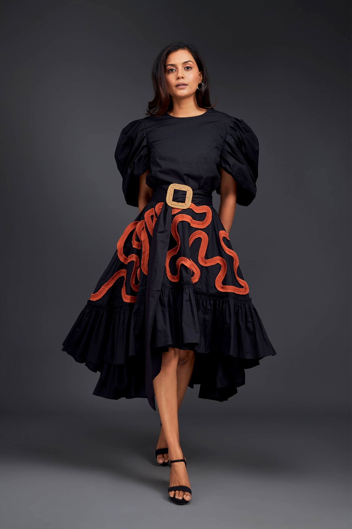 Black &amp; Rust Frill Co-ord Set