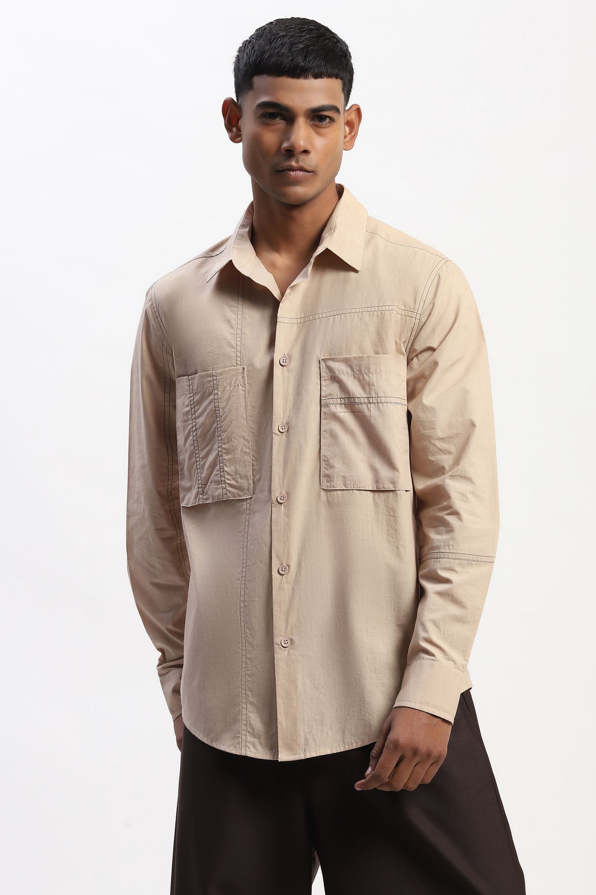 Khaki Tonal Patchwork Shirt