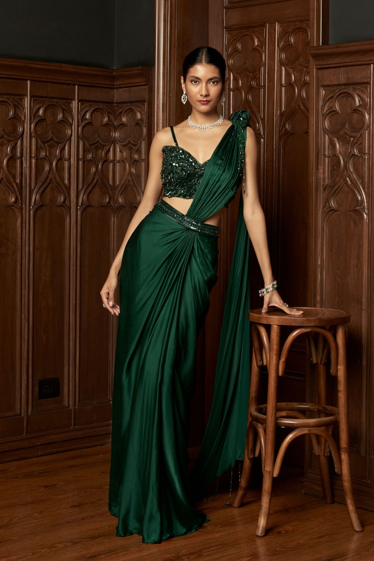 Emerald Drape Saree Set