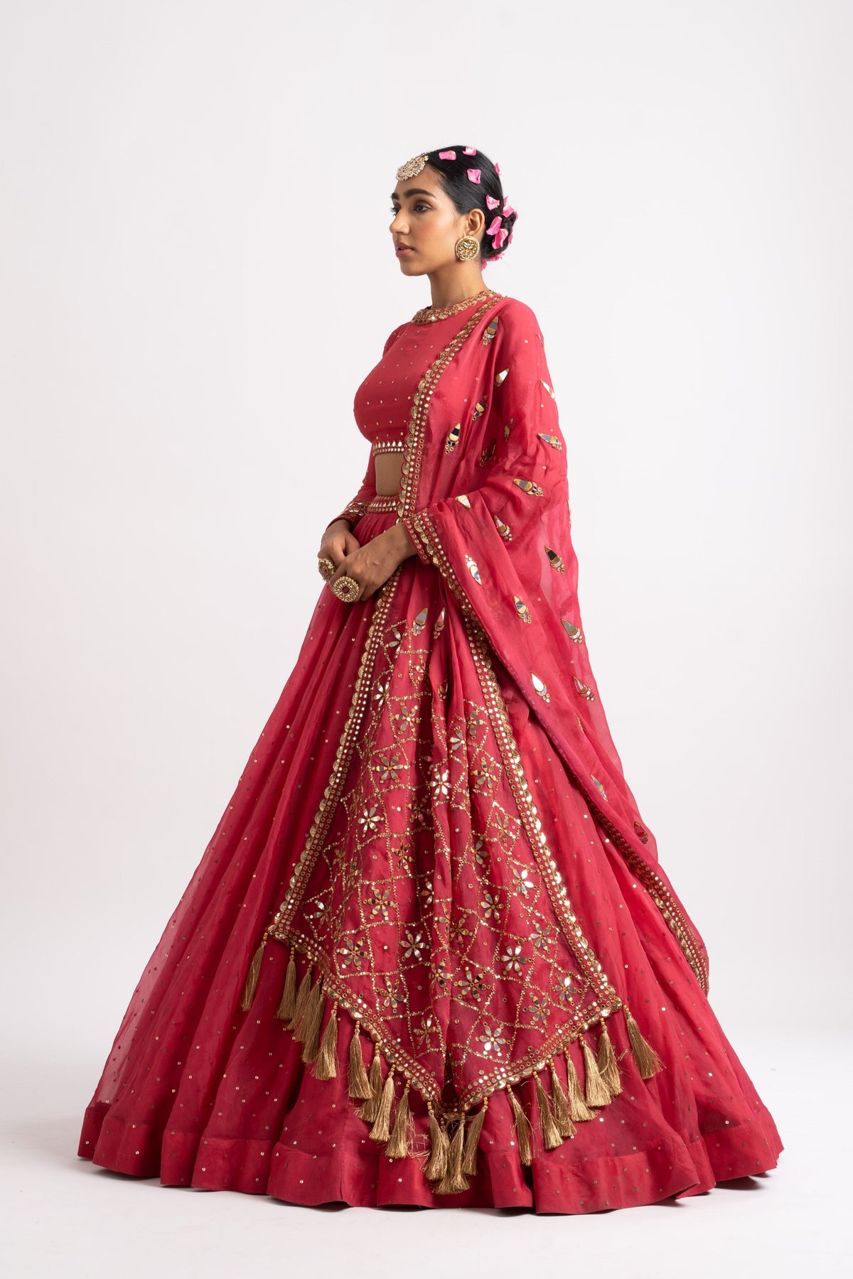 Deep coral lehenga