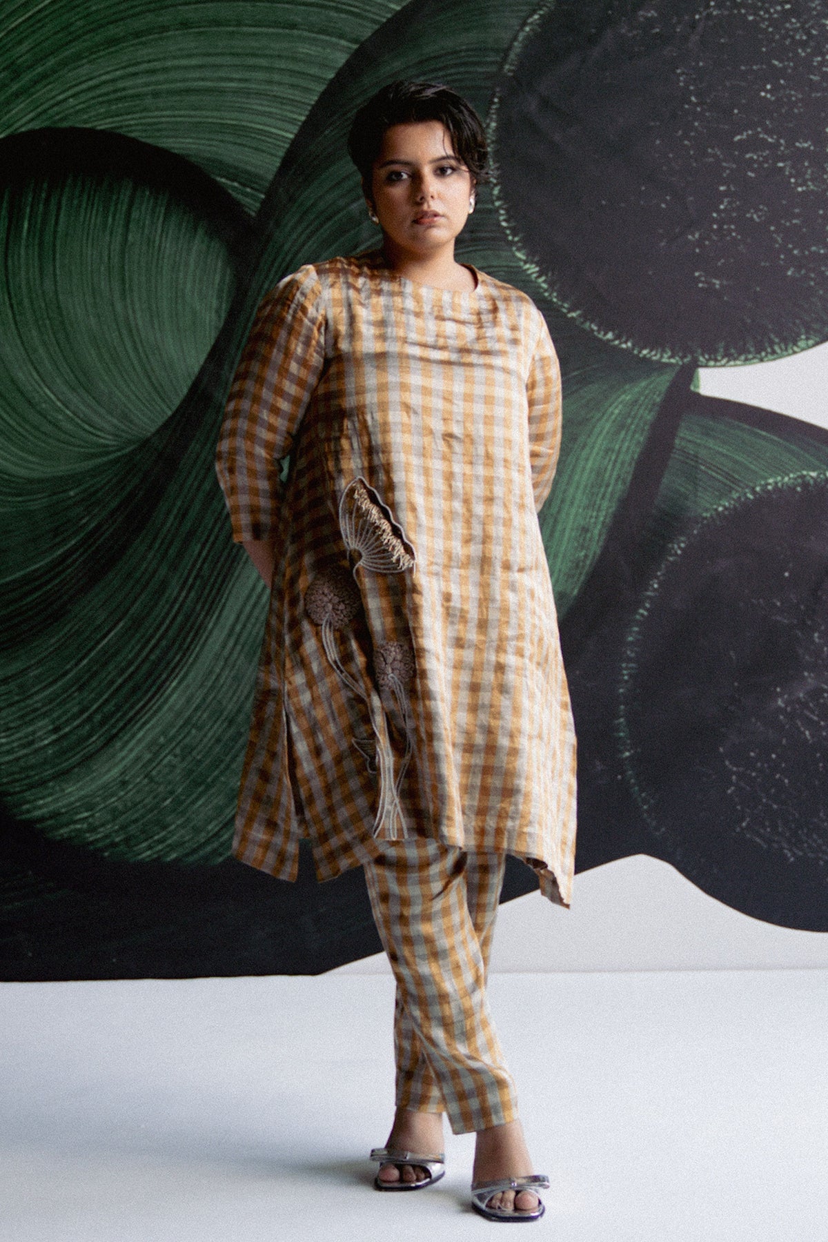 Gold Check Tunic With Pants