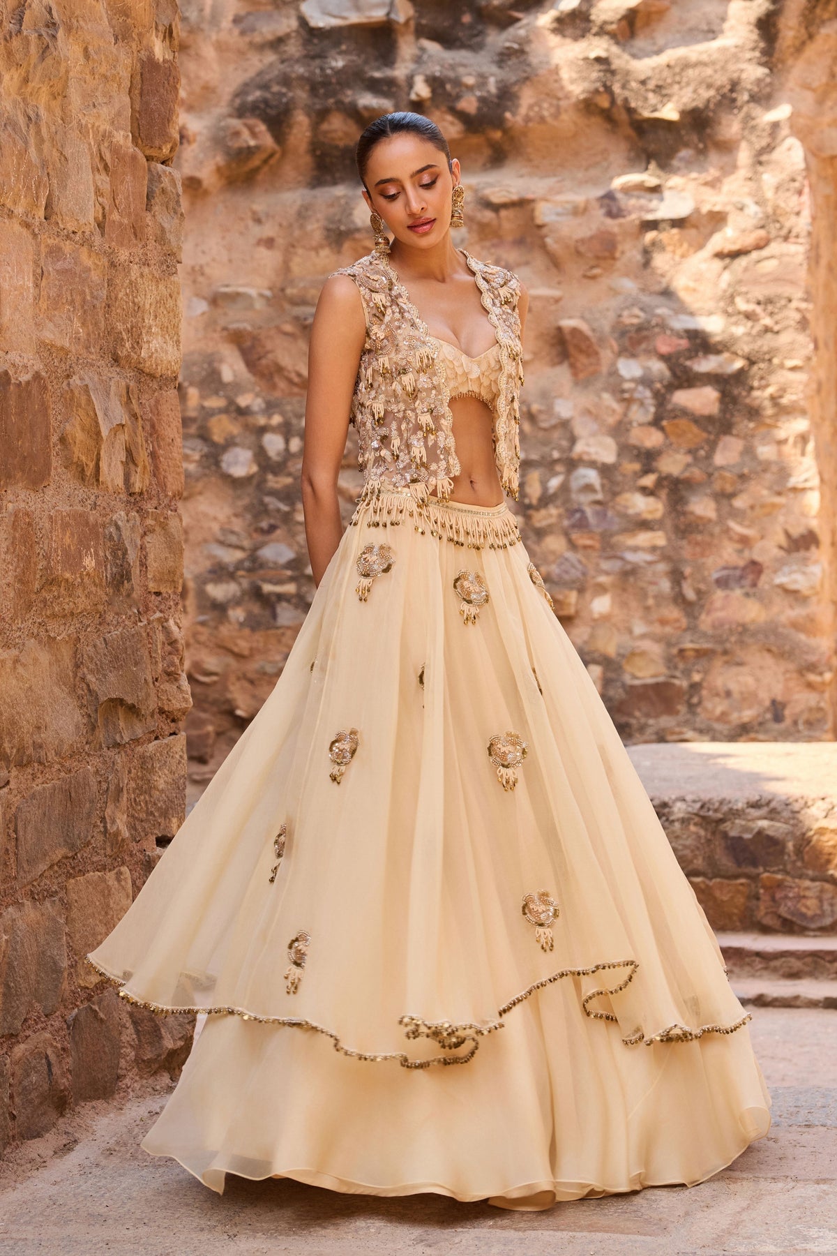 Champagne Lehenga Set