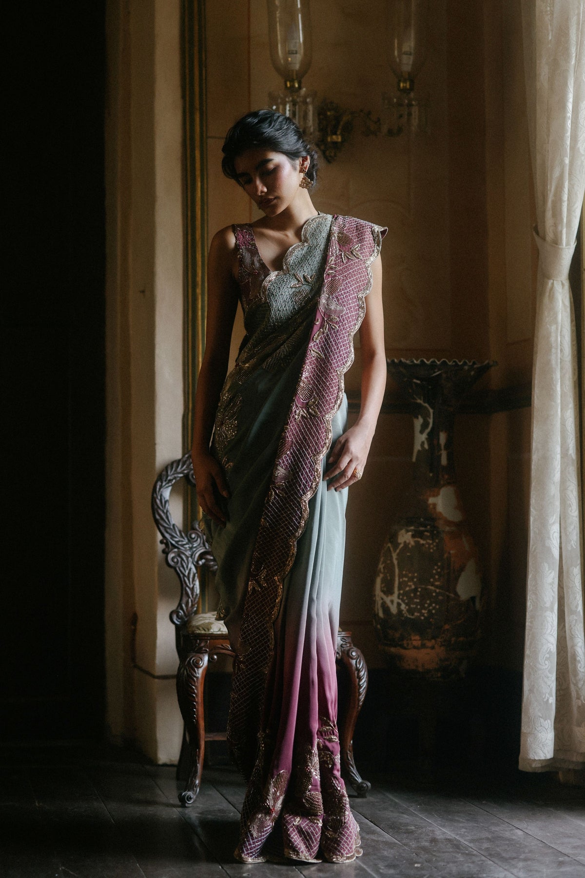 Crimson Moss Ombre Saree