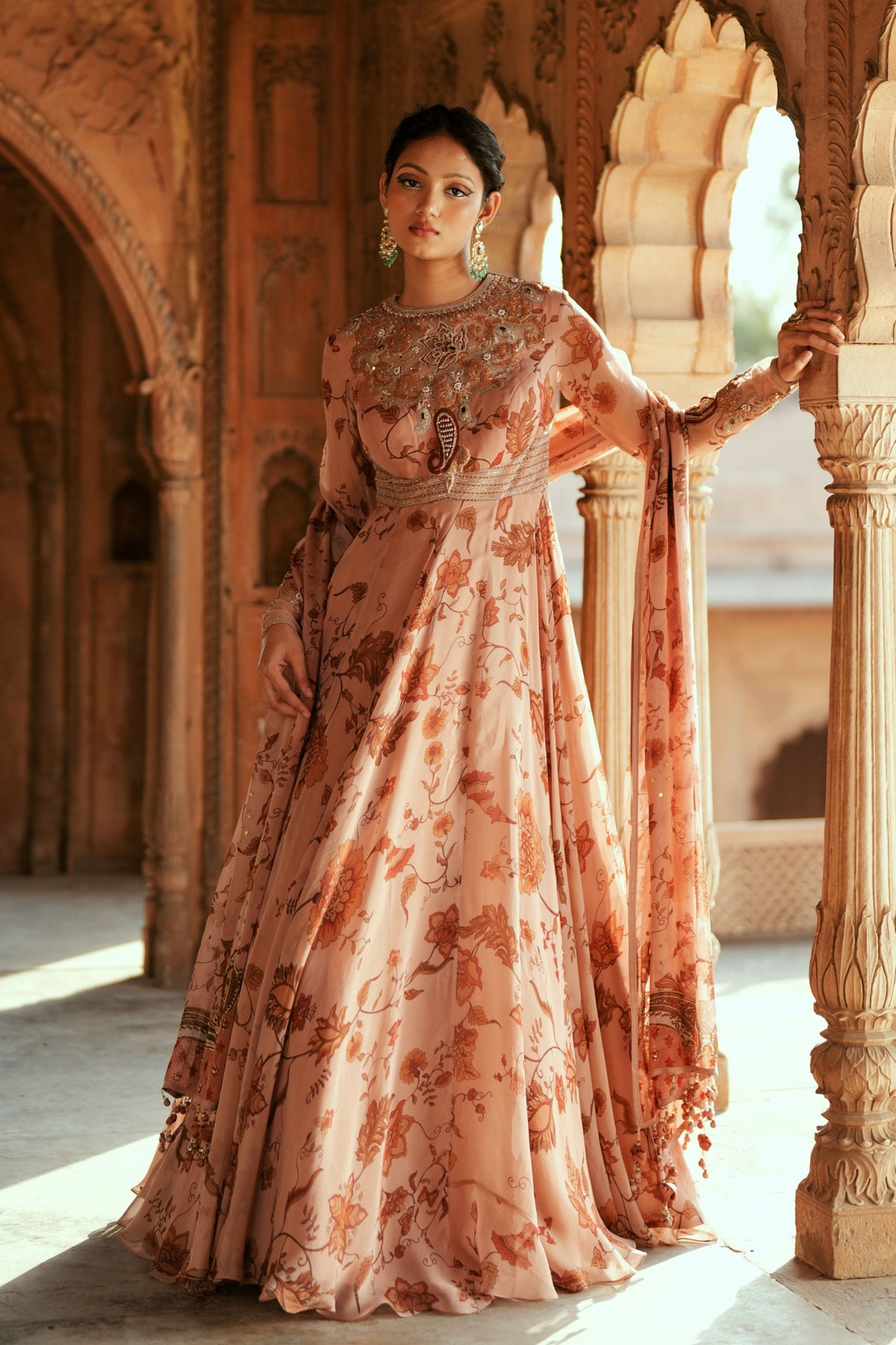Powder Pink Organza Anarkali Set