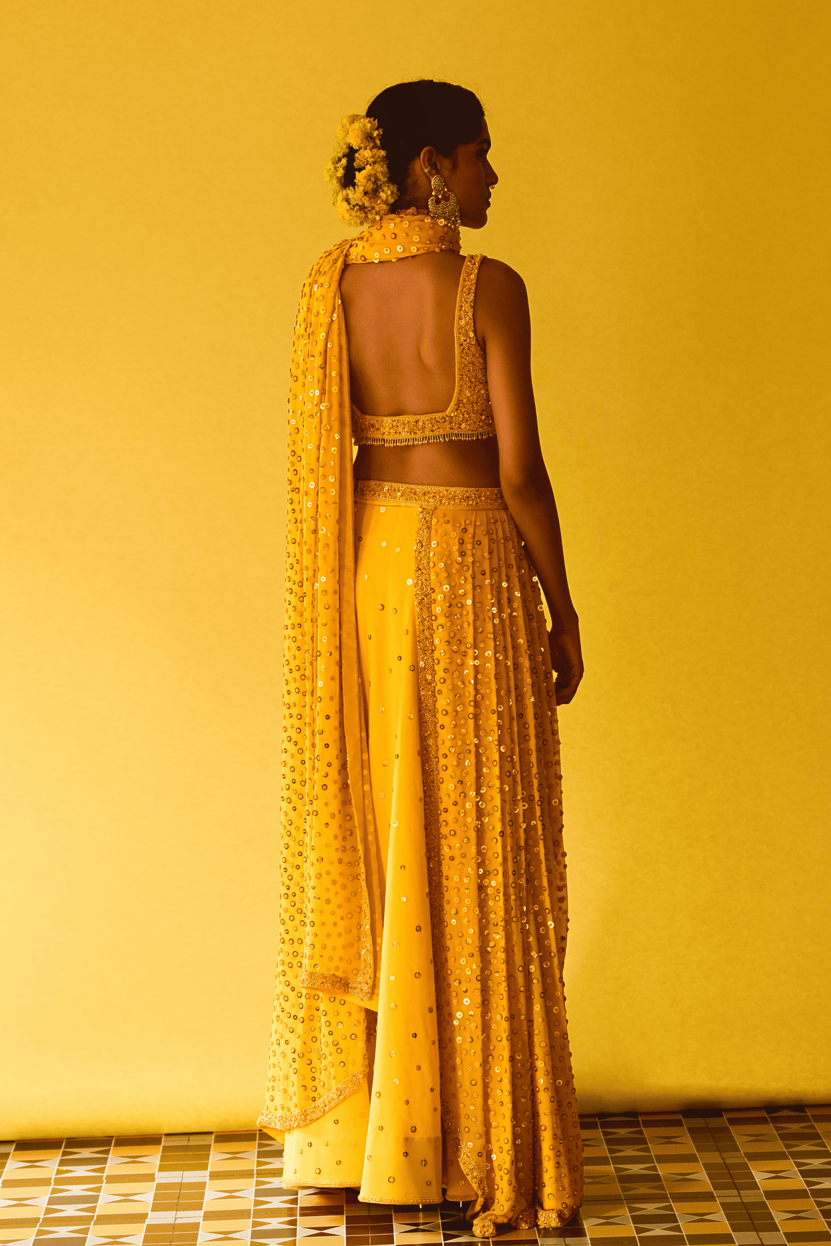 Marigold Drape Saree and Blouse