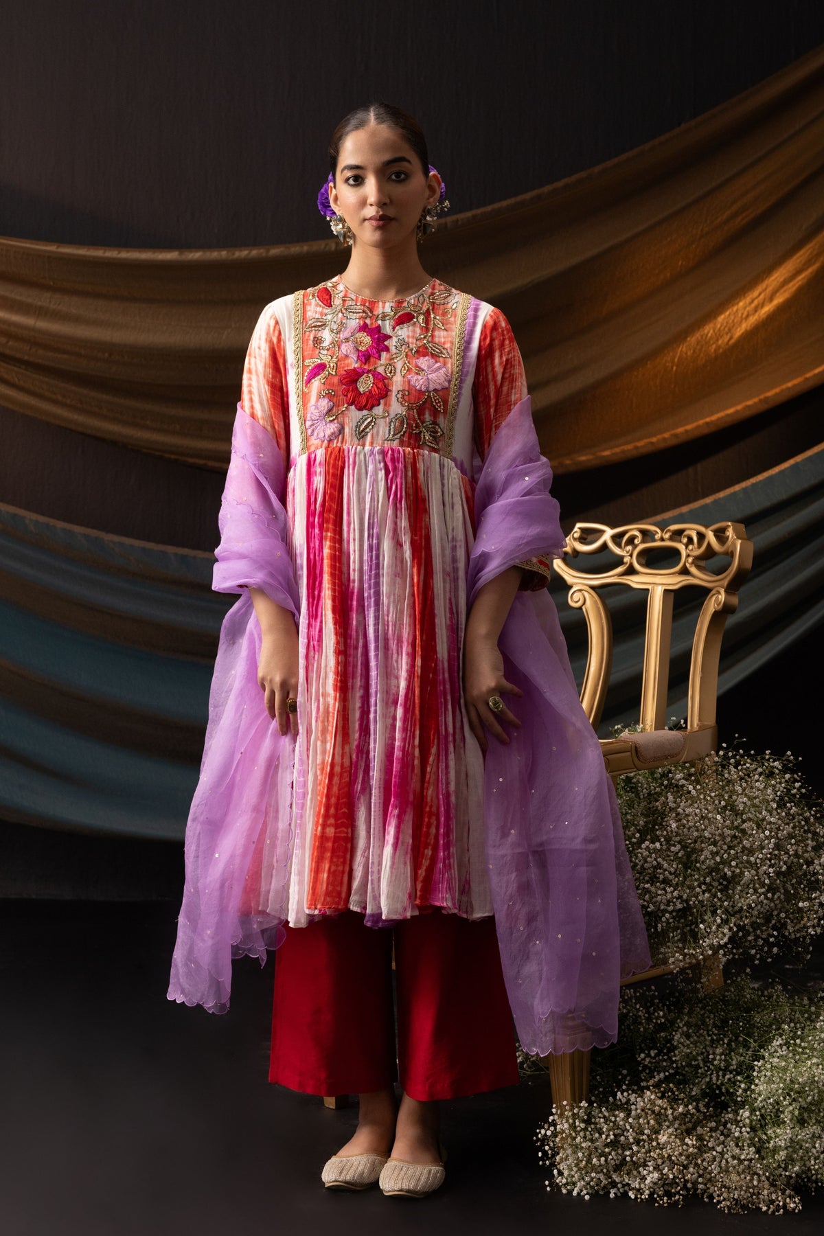 Red Pink Tie Dye Tunic Set