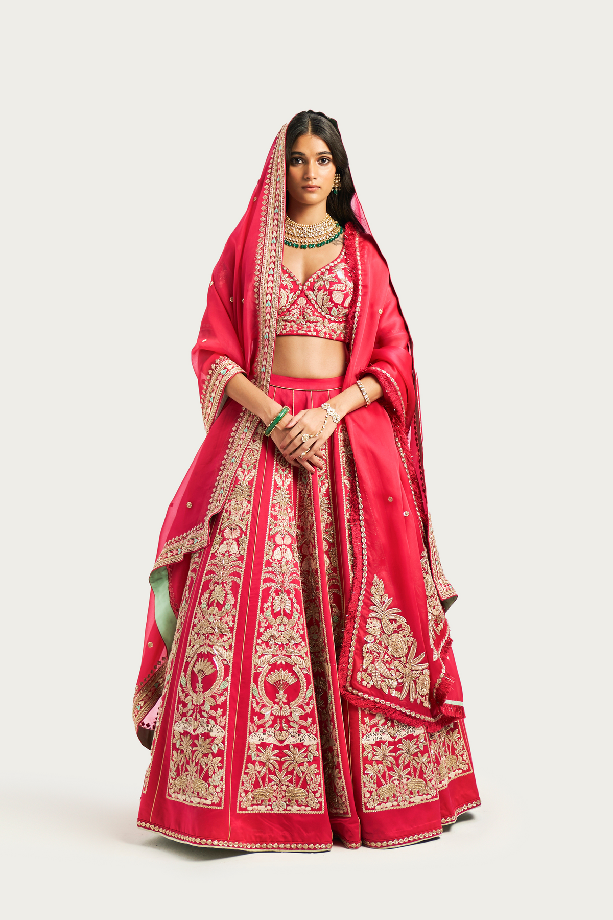 Jardin majorelle embroidered ruby lehenga set