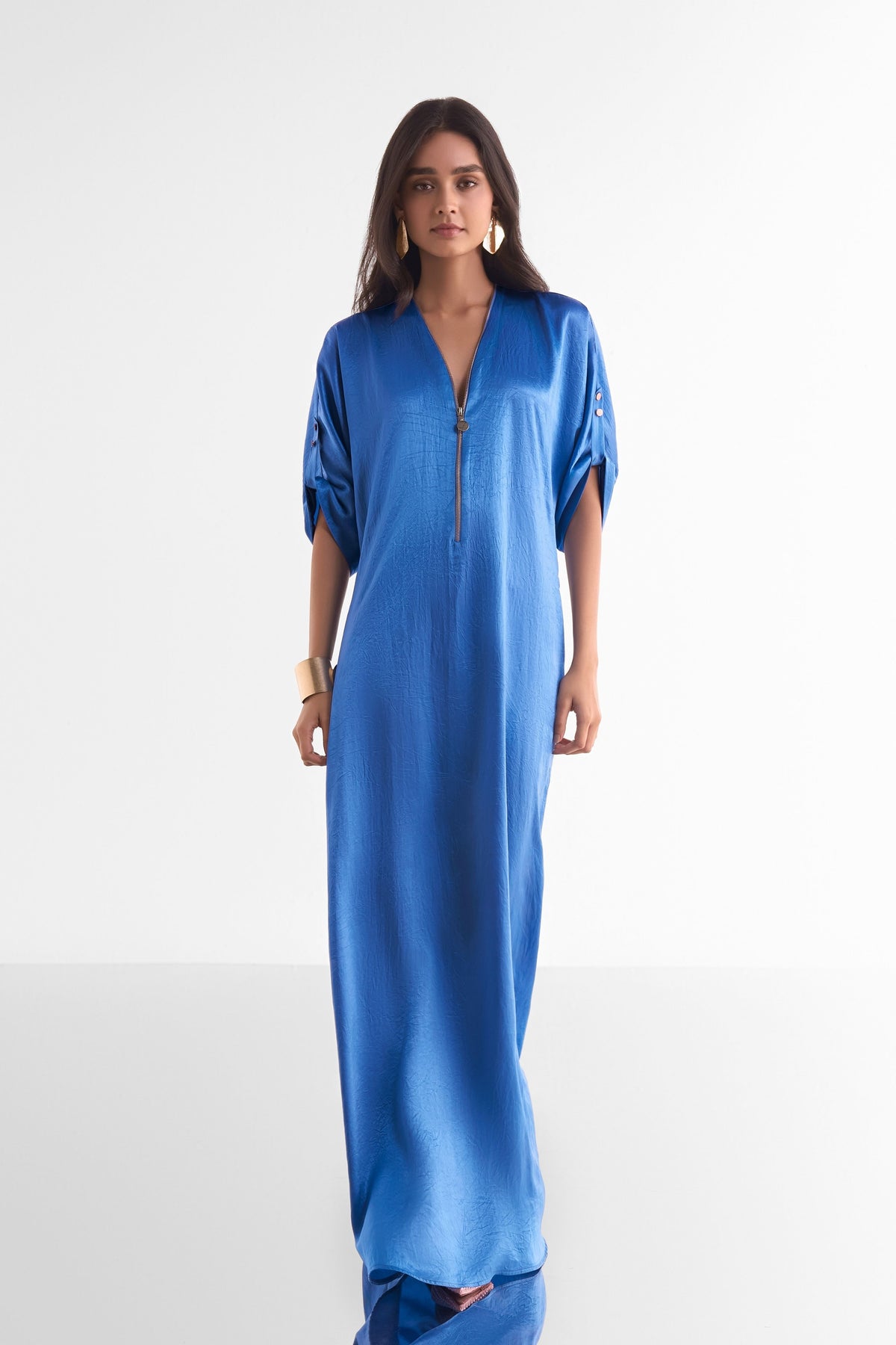 Zip Neck Satin Dress