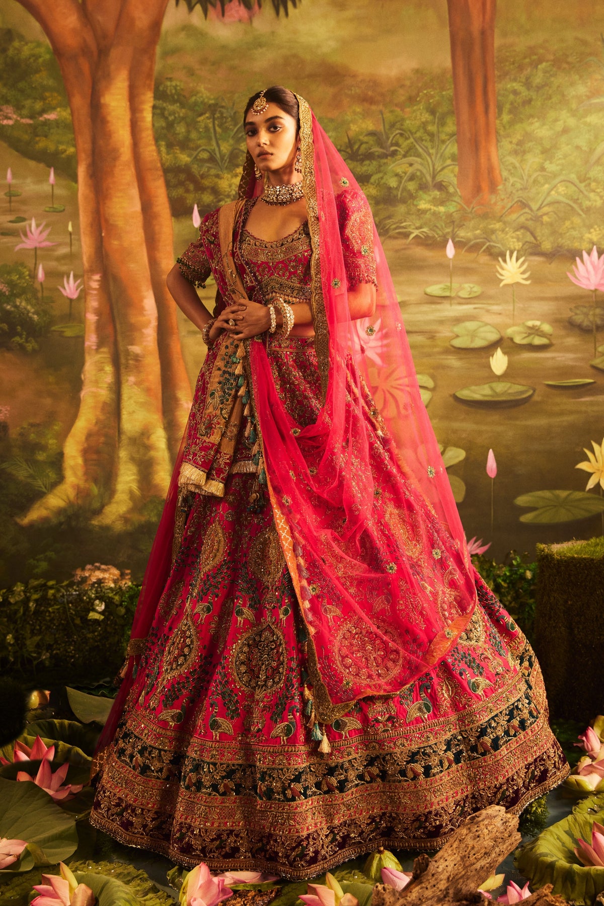 Hot Pink Raw Silk Lehenga