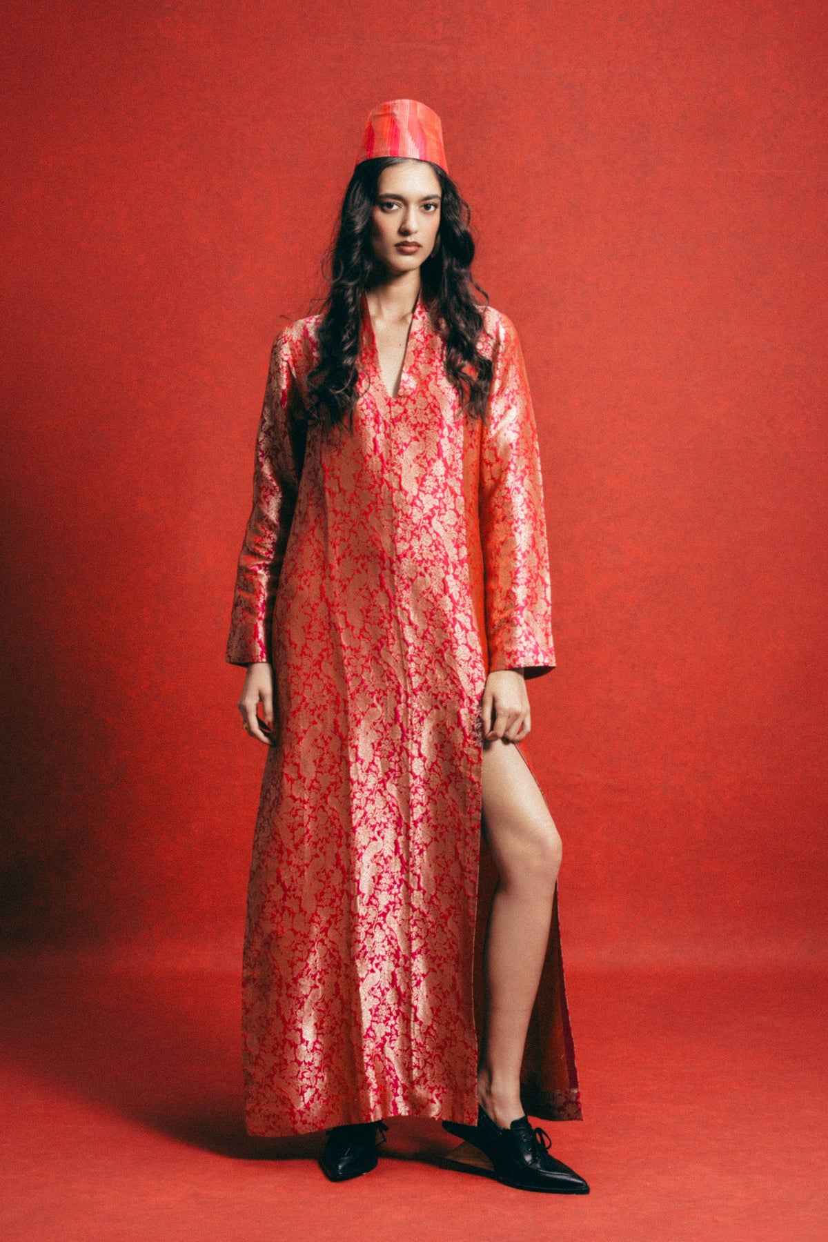 Handwoven Sorbet Pink Banarasi Kaftan
